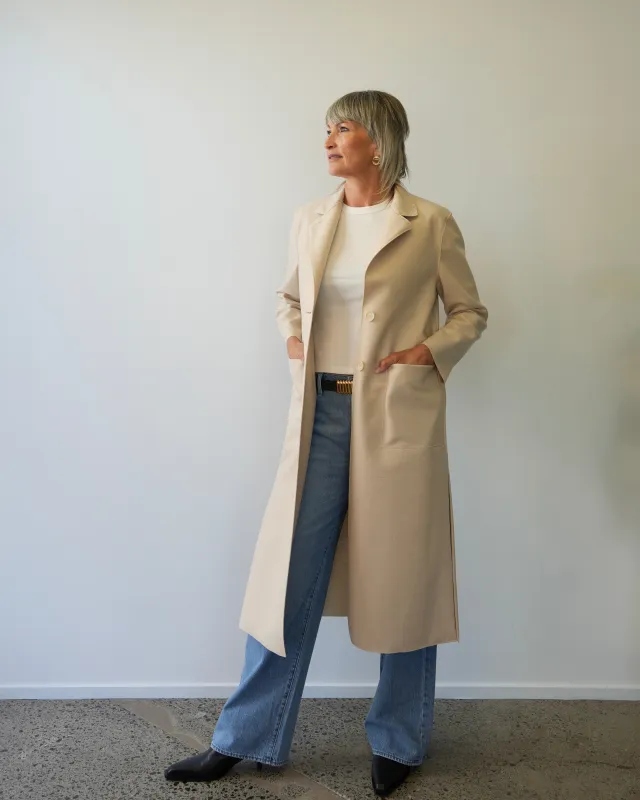 Harris Wharf London | Long Boxy Coat Light Pressed Wool - Cream sold by Sister & Co