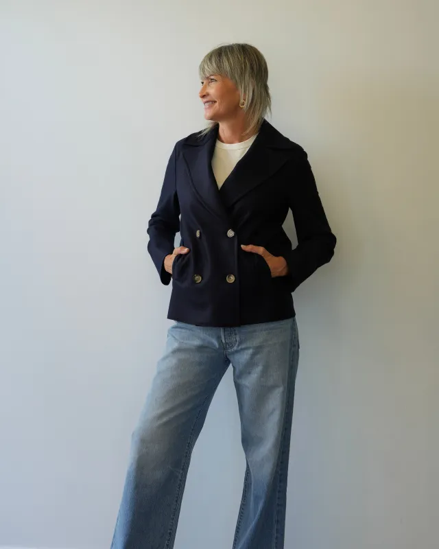 Harris Wharf London | Peacoat Light Pressed Wool - Navy Blue sold by Sister & Co
