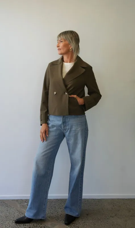 Harris Wharf London | Cropped Peacoat Scuba - Dark Khaki sold by Sister & Co