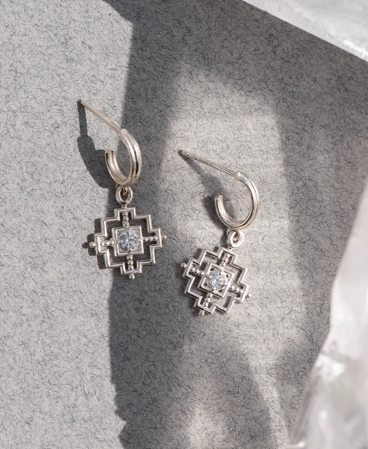 Zoe & Morgan | Centered Earrings - Silver/White Zircon sold by Sisters & Co product image thumbnail 3