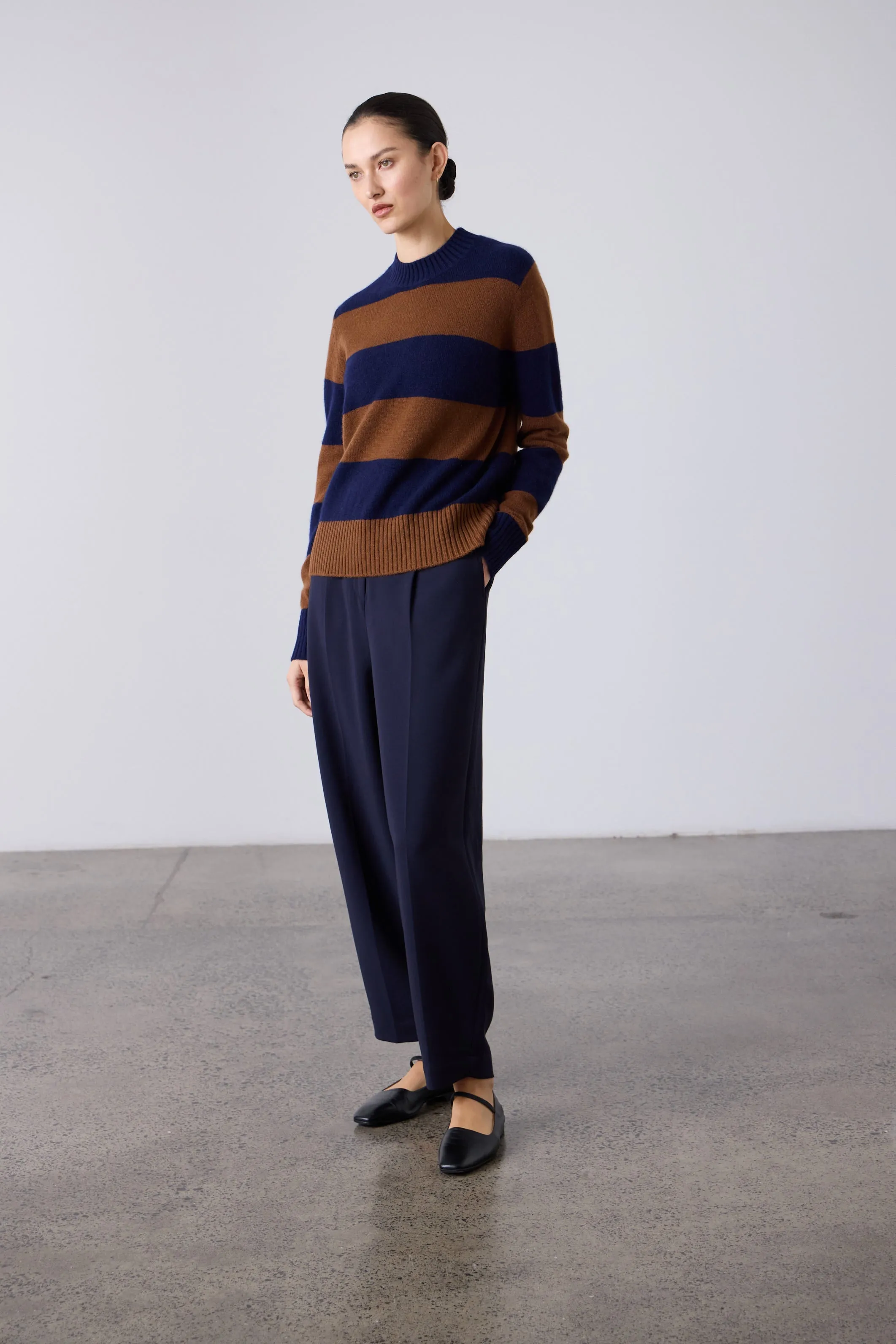 Laing | Boxy Cashmere Crew - Navy/Russet sold by Sister & Co