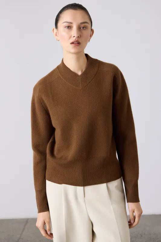 Laing | High V Neck Sweater - Chestnut sold by Sister & Co