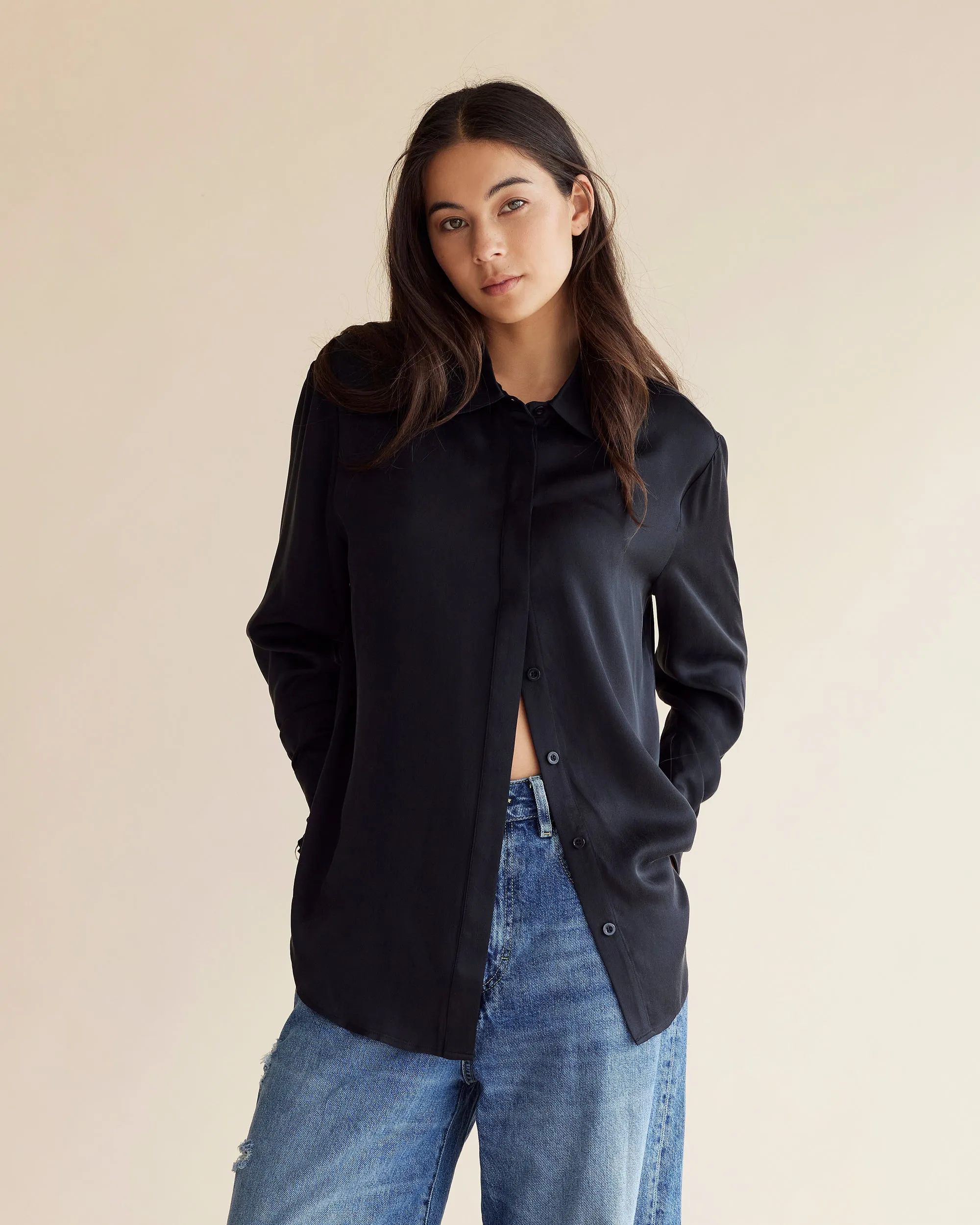 Dear Dylan | Dylan Silk Shirt - Noir sold by Sisters & Co product image thumbnail 5