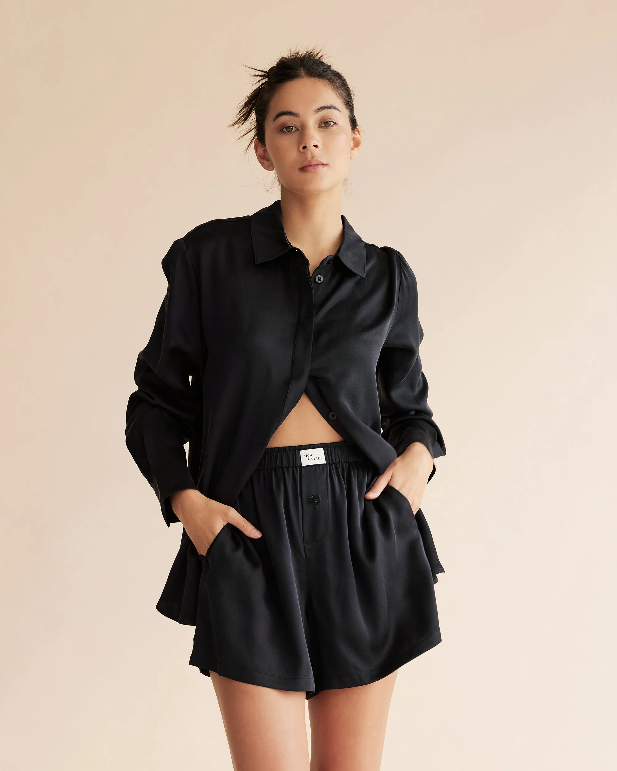 Dear Dylan | Dylan Silk Shirt - Noir sold by Sisters & Co product image thumbnail 2