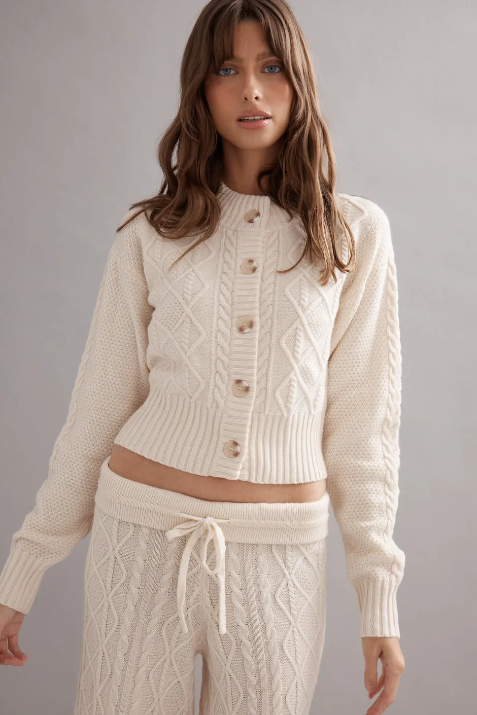 Caitlin Crisp | Cable Knit Cardigan - Ivory sold by Sister & Co product image thumbnail 2