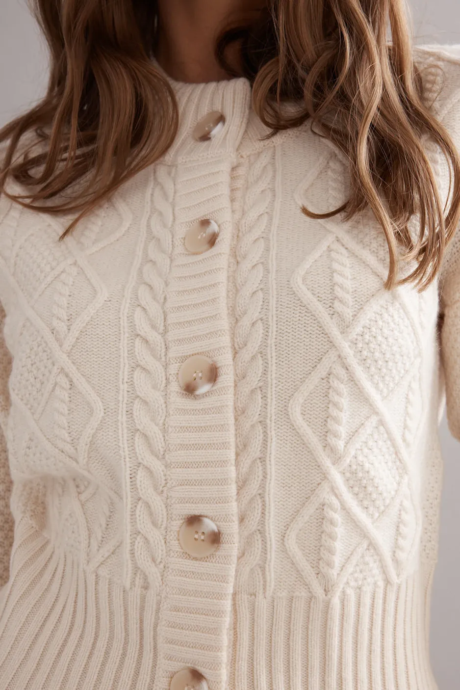 Sister & Co Caitlin Crisp | Cable Knit Cardigan - Ivory