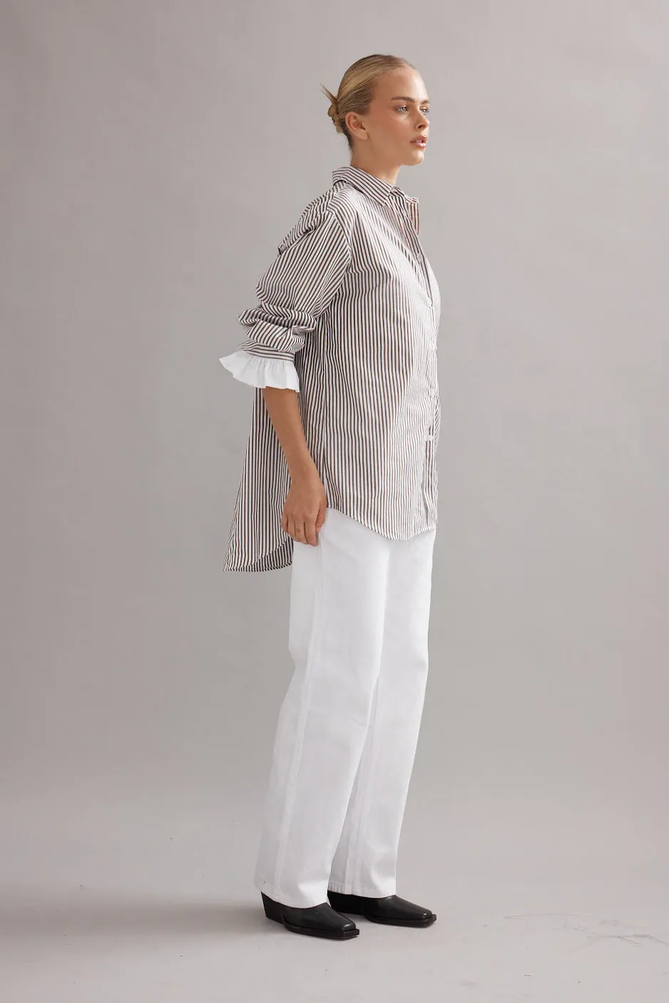 Caitlin Crisp | Vienna Shirt - Mocha Stripe sold by Sister & Co product image thumbnail 3