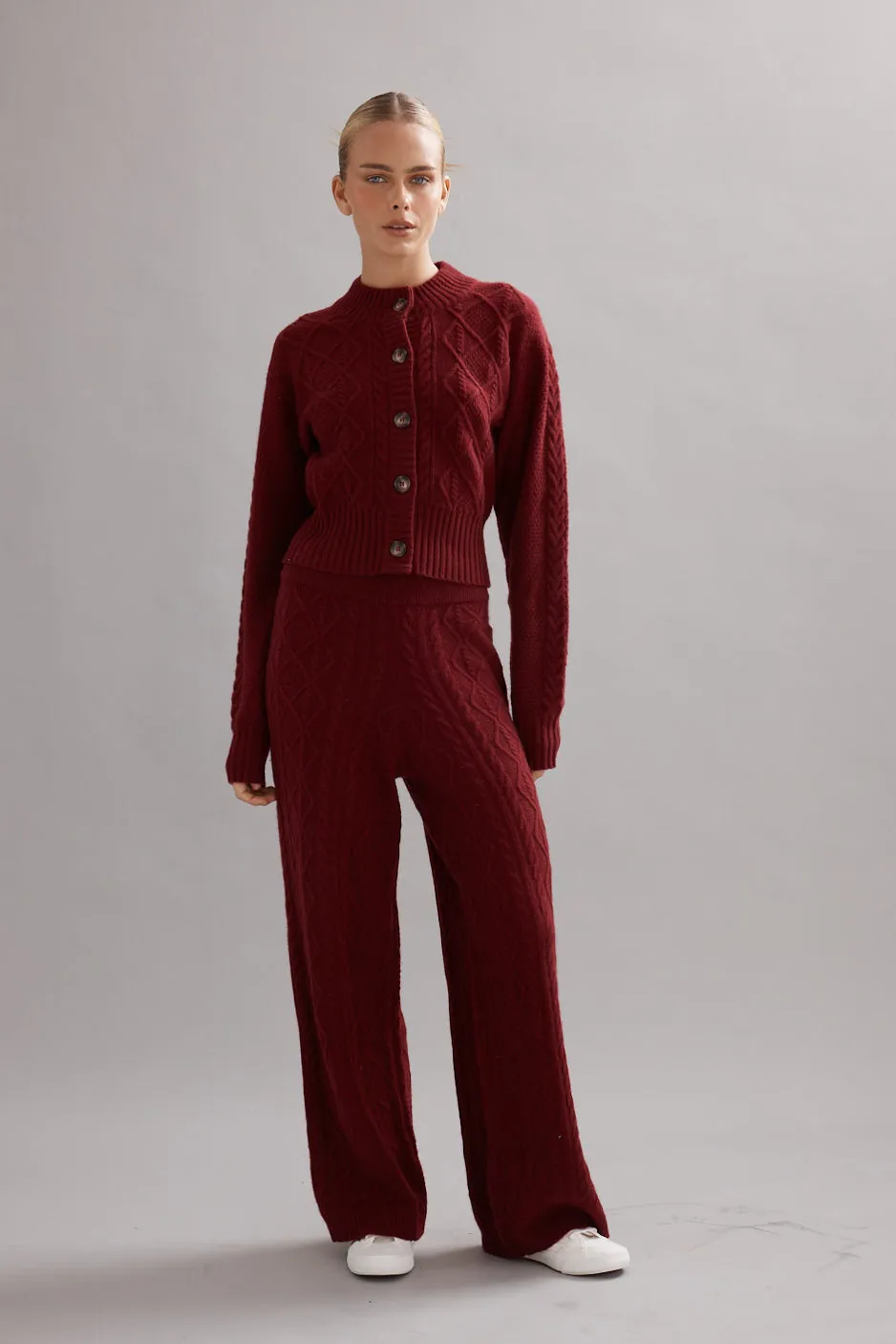Caitlin Crisp | Cable Knit Cardigan - Maroon sold by Sister & Co