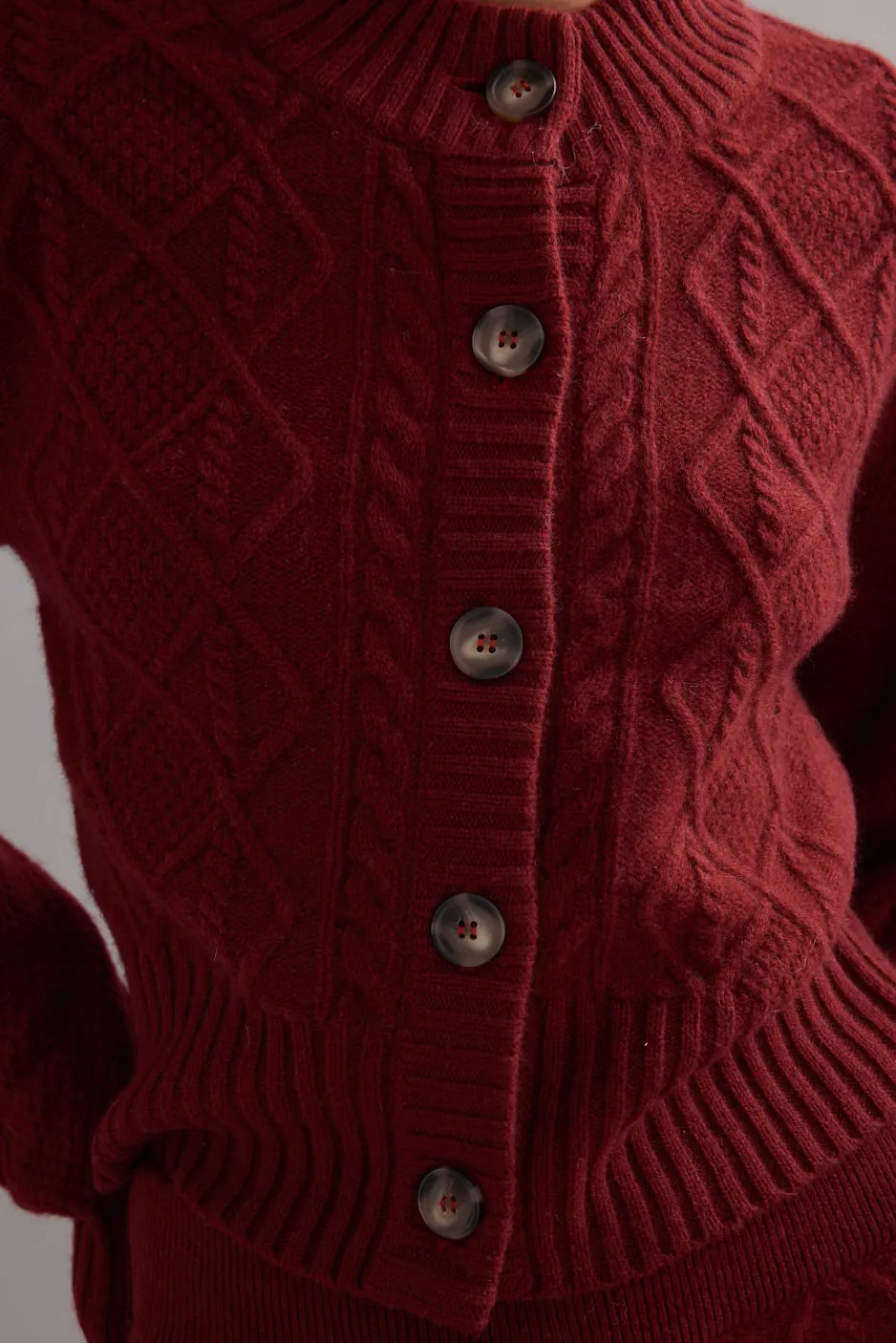 Caitlin Crisp | Cable Knit Cardigan - Maroon sold by Sister & Co product image thumbnail 5
