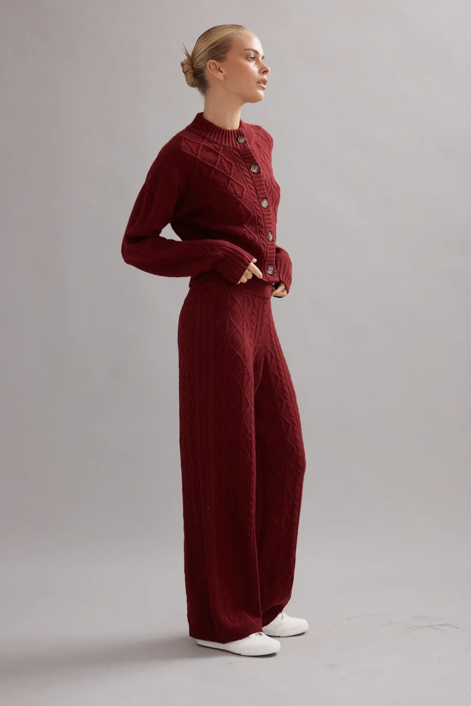 Caitlin Crisp | Cable Knit Cardigan - Maroon sold by Sister & Co product image thumbnail 3