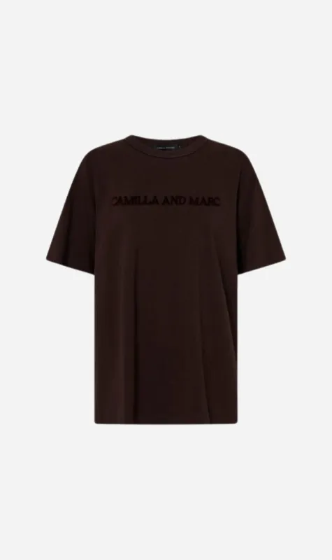 Camilla and Marc | Tia Flocking Logo Tee - Bitter Chocolate sold by Sister & Co