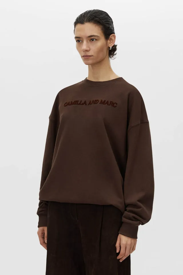 Camilla and Marc | Tia Flocking Logo Crew - Bitter Chocolate sold by Sister & Co product image thumbnail 3