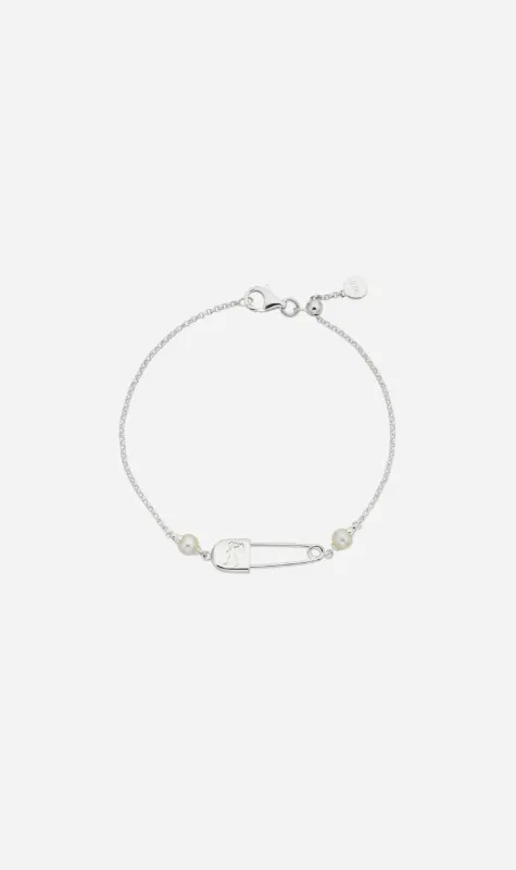 Karen Walker | Runaway Saftey Pin Bracelet with Freshwater Pearls - Silver sold by Sister & Co