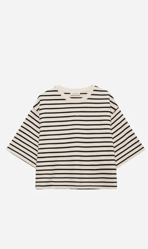 Anine Bing | Myers Cropped Tee - Black Stipe French Terry sold by Sister & Co