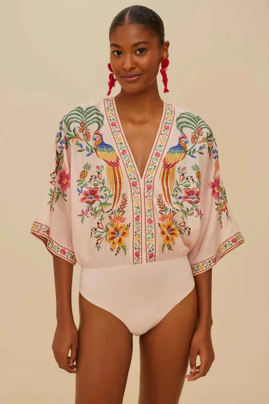 Farm Rio | Delicate Bodysuit - Forest Pink sold by Sister & Co