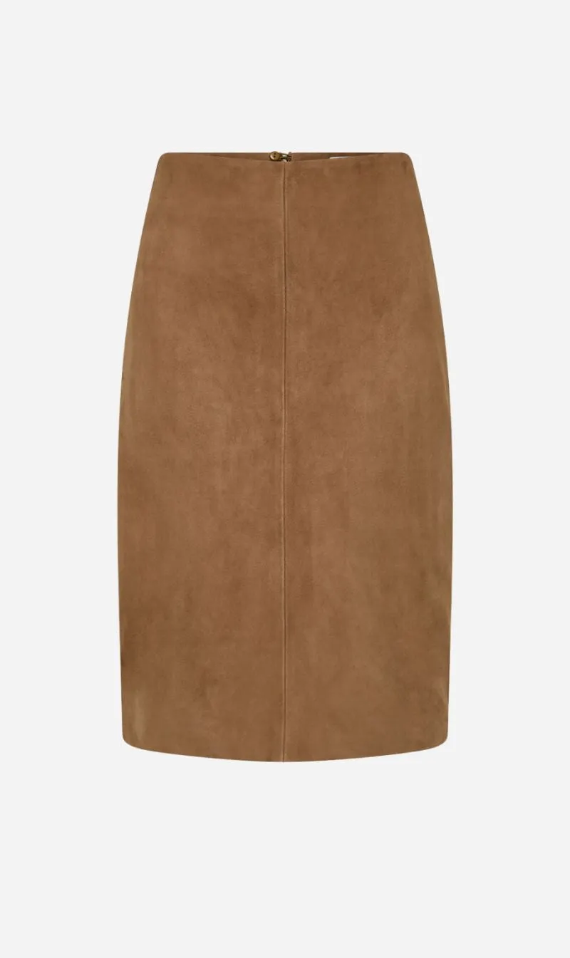 St Agni | Suede Pencil Skirt - Toffee sold by Sisters & Co