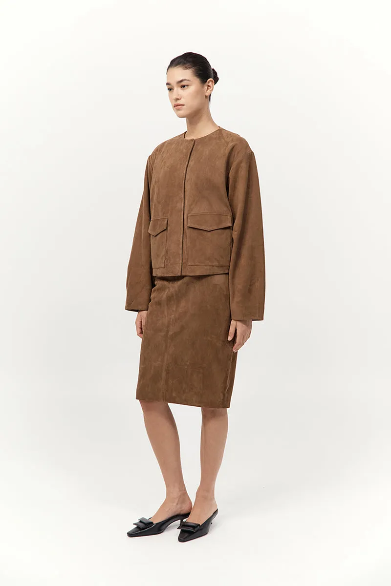 St Agni | Suede Pencil Skirt - Toffee sold by Sisters & Co product image thumbnail 4