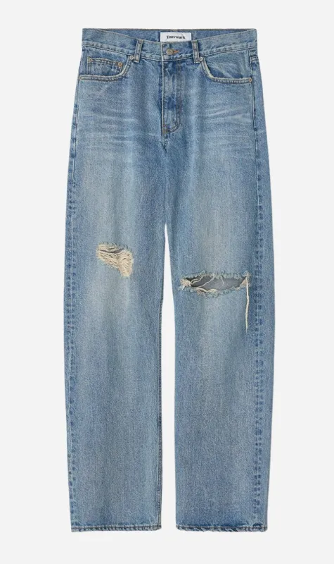 Tonywack | Straight Leg Distressed Denim Jeans - Washed Light Blue sold by Sisters & Co