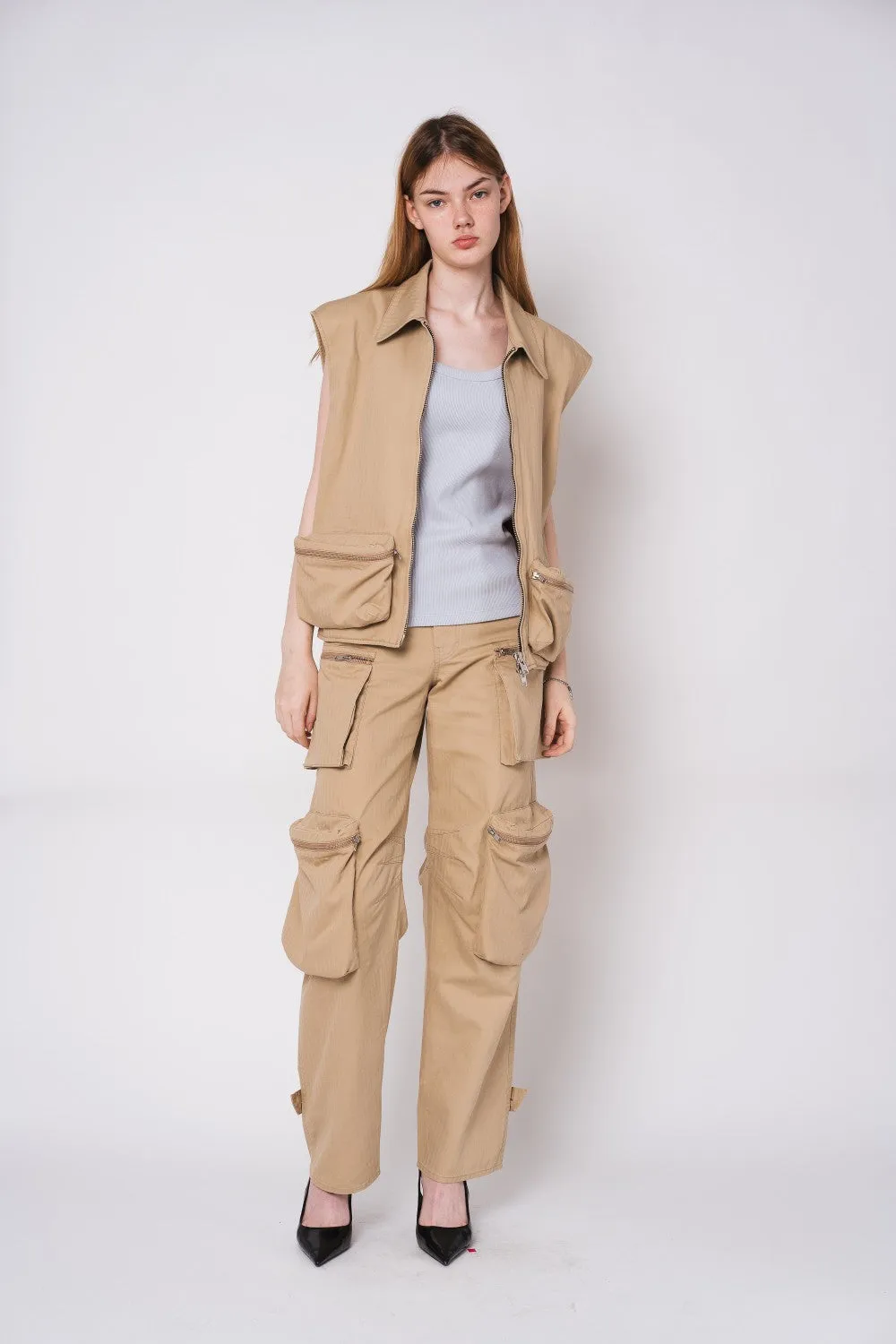 Tonywack | Washed Herringbone Cotton Multi Pocket Cargo Pants - Beige sold by Sisters & Co product image thumbnail 5