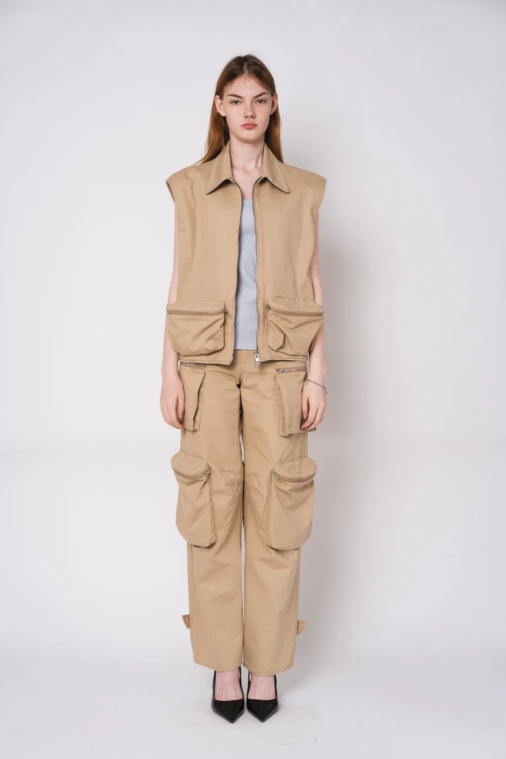 Tonywack | Washed Herringbone Cotton Multi Pocket Cargo Pants - Beige sold by Sisters & Co product image thumbnail 2