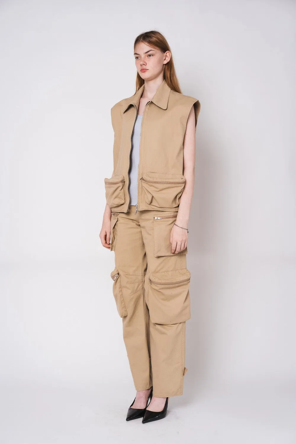Tonywack | Washed Herringbone Cotton Multi Pocket Cargo Pants - Beige sold by Sisters & Co product image thumbnail 3