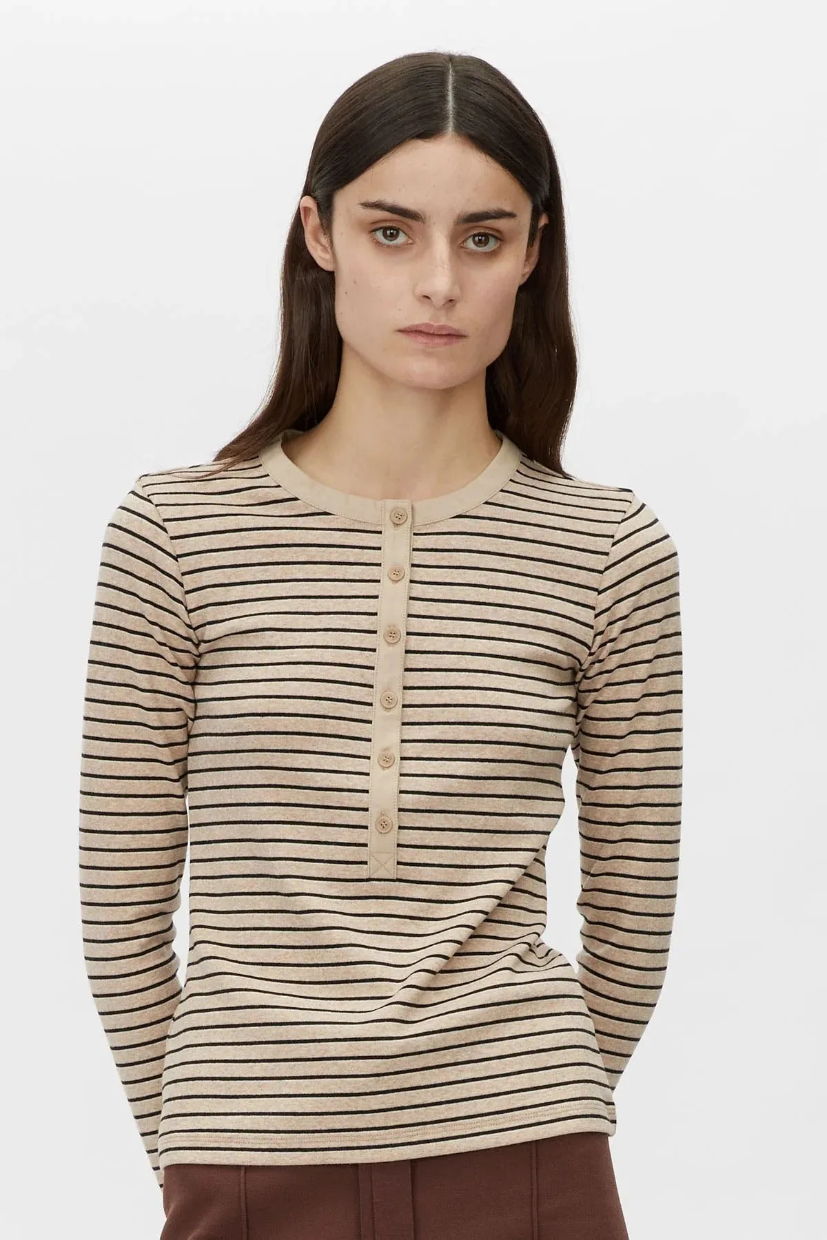 Camilla and Marc | Cassian Button Down Stripe Top - Oatmeal sold by Sister & Co product image thumbnail 2