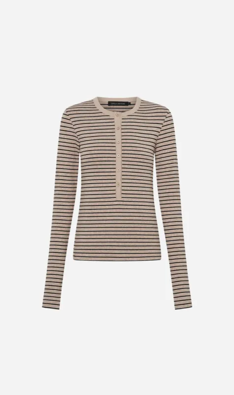 Camilla and Marc | Cassian Button Down Stripe Top - Oatmeal sold by Sister & Co