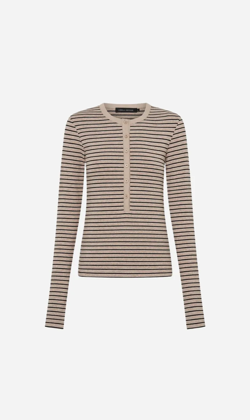 Camilla and Marc | Cassian Button Down Stripe Top - Oatmeal sold by Sister & Co