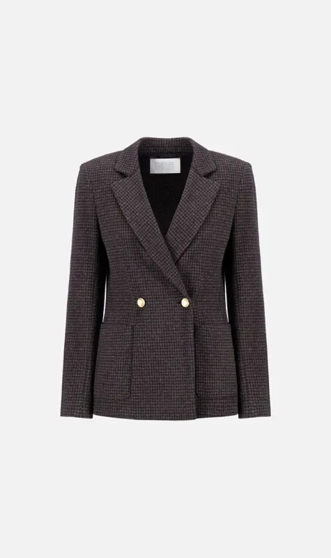 Harris Wharf London | D.B Blazer With Shoulder Pads - Dark Blue Houndstooth sold by Sister & Co