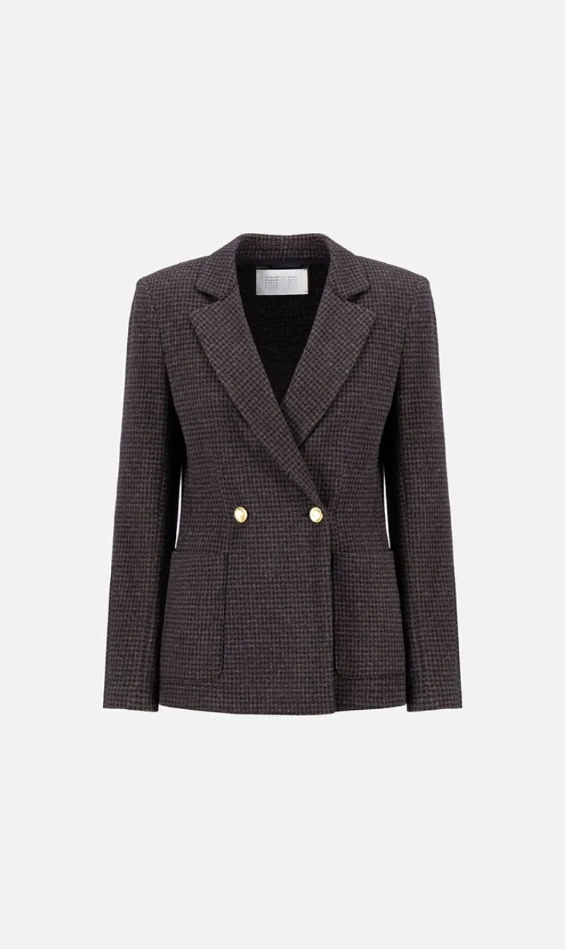 Harris Wharf London | D.B Blazer With Shoulder Pads - Dark Blue Houndstooth sold by Sister & Co