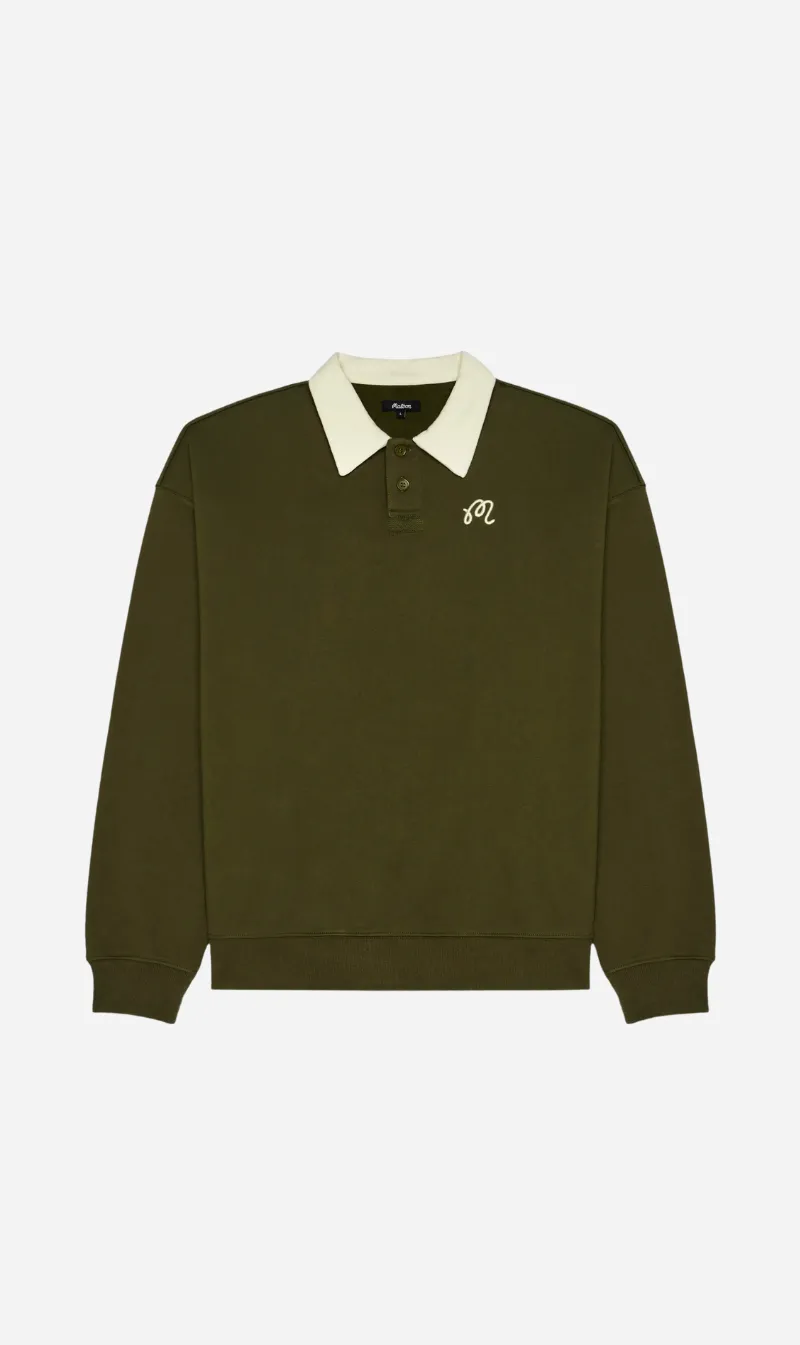 Malbon | Artigianale Collared Crewneck - Cypress Green sold by Sisters & Co