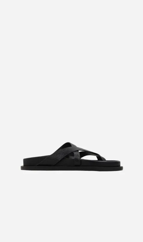 A.Emery | The Claude Sandal - Black Embossed Lizard sold by Sister & Co