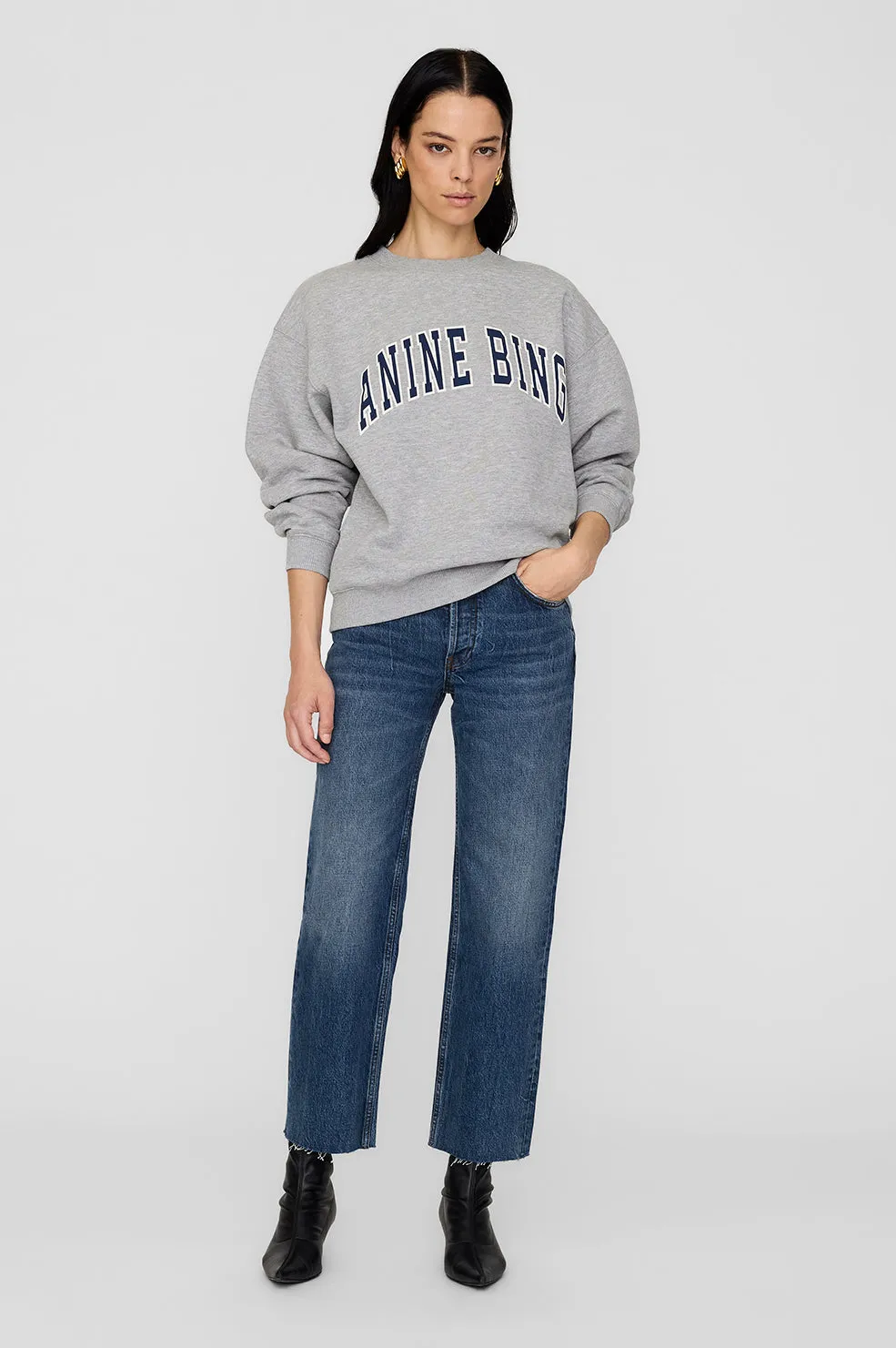 Anine Bing | Spencer Sweatshrit AB - Medium Heather Grey with Navy sold by Sisters & Co product image thumbnail 2