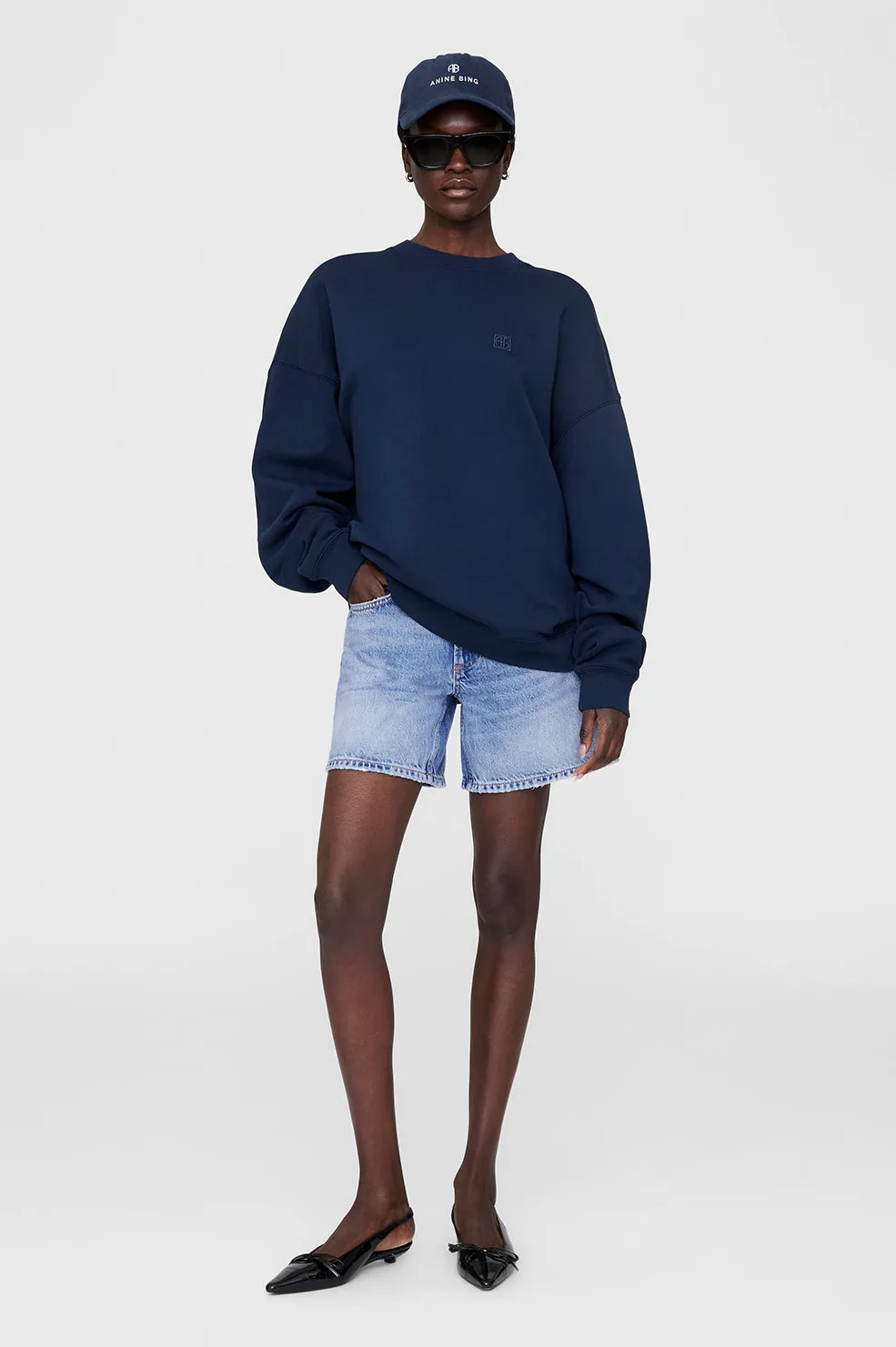 Anine Bing | Miles Sweatshirt Framed Monogram - Washed Navy sold by Sister & Co product image thumbnail 2