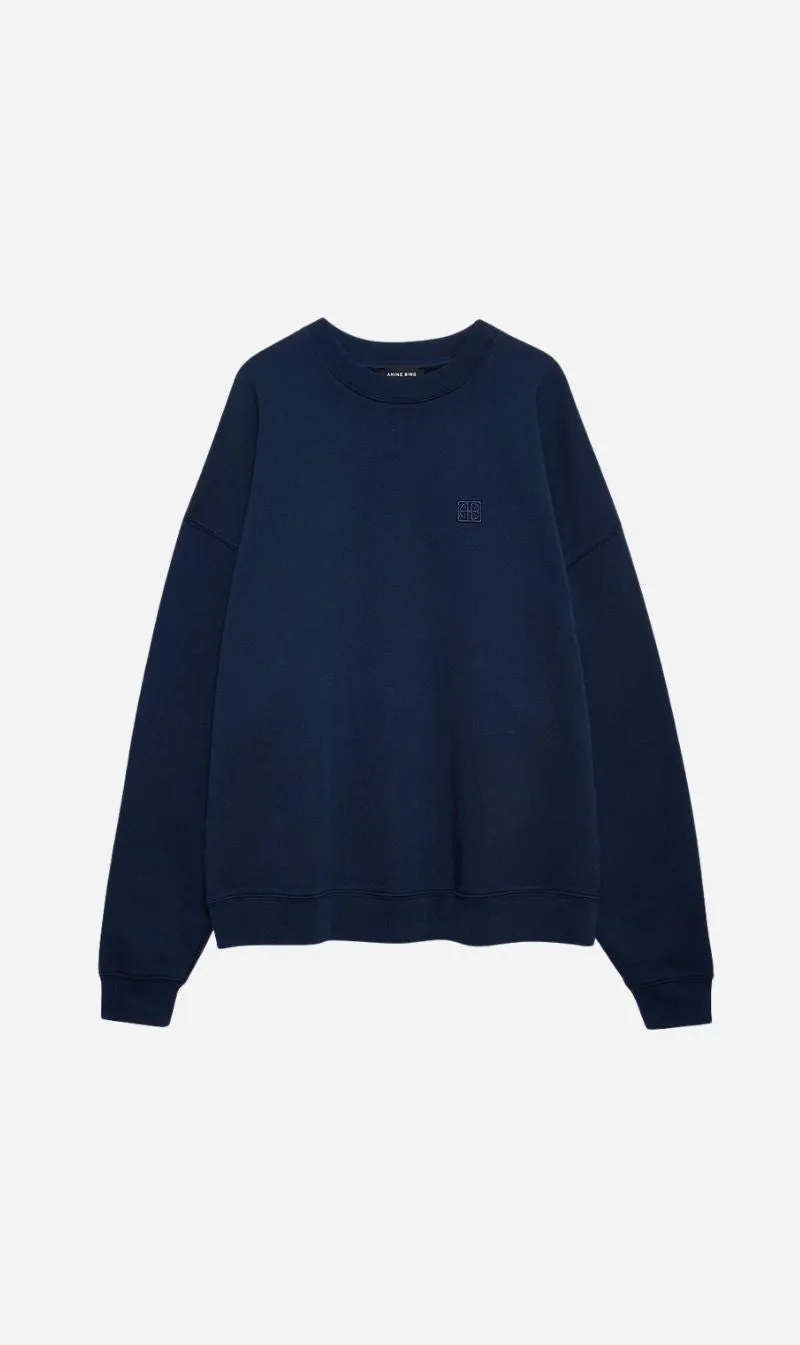 Anine Bing | Miles Sweatshirt Framed Monogram - Washed Navy sold by Sister & Co