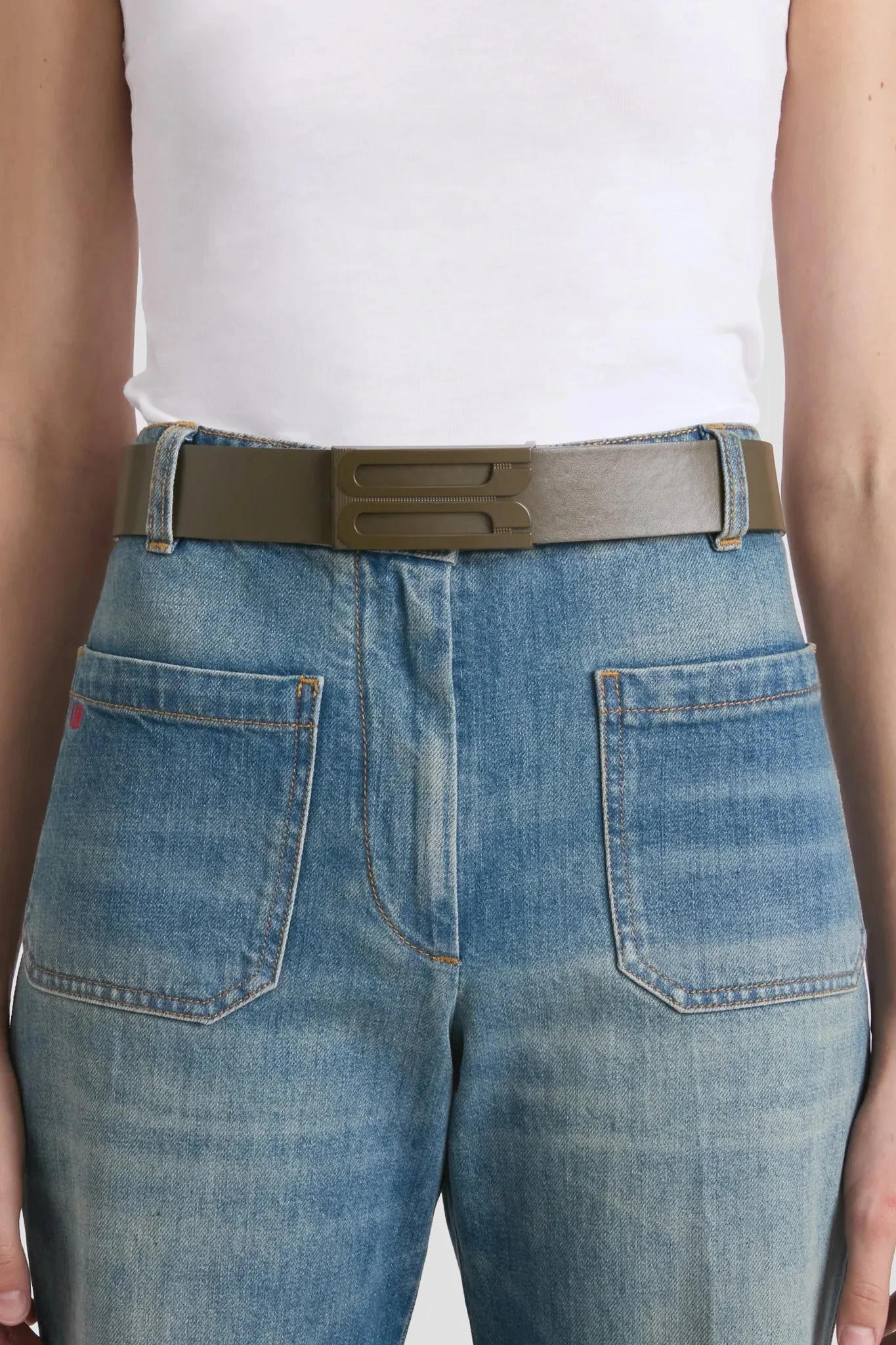 Victoria Beckham | Tonal Jumbo Frame Belt - Dark Khaki sold by Sisters & Co product image thumbnail 2