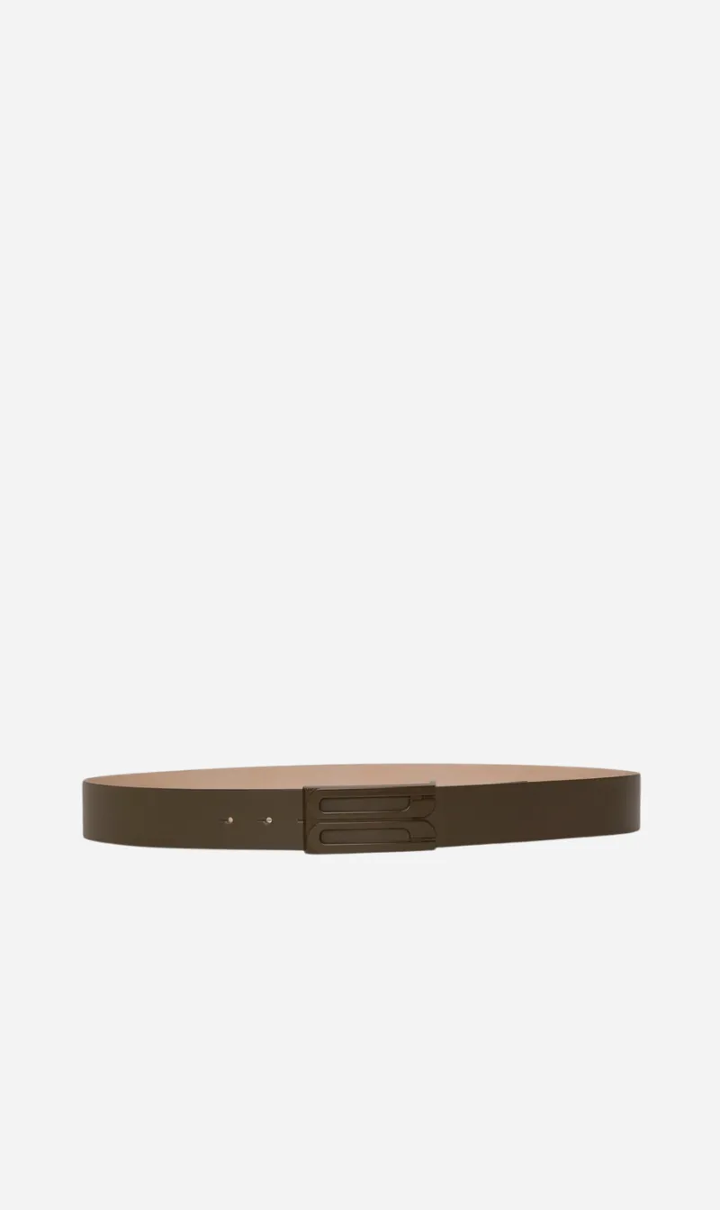 Victoria Beckham | Tonal Jumbo Frame Belt - Dark Khaki sold by Sisters & Co