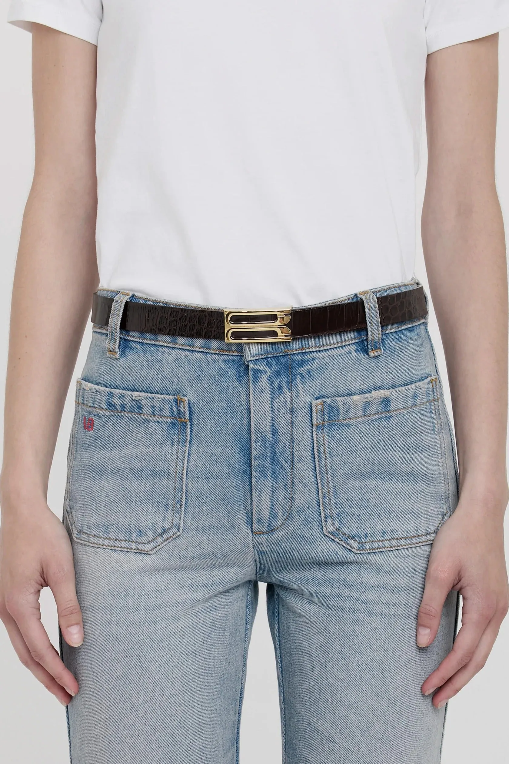 Victoria Beckham | Frame Belt - Espresso Croc Embossed sold by Sisters & Co product image thumbnail 2