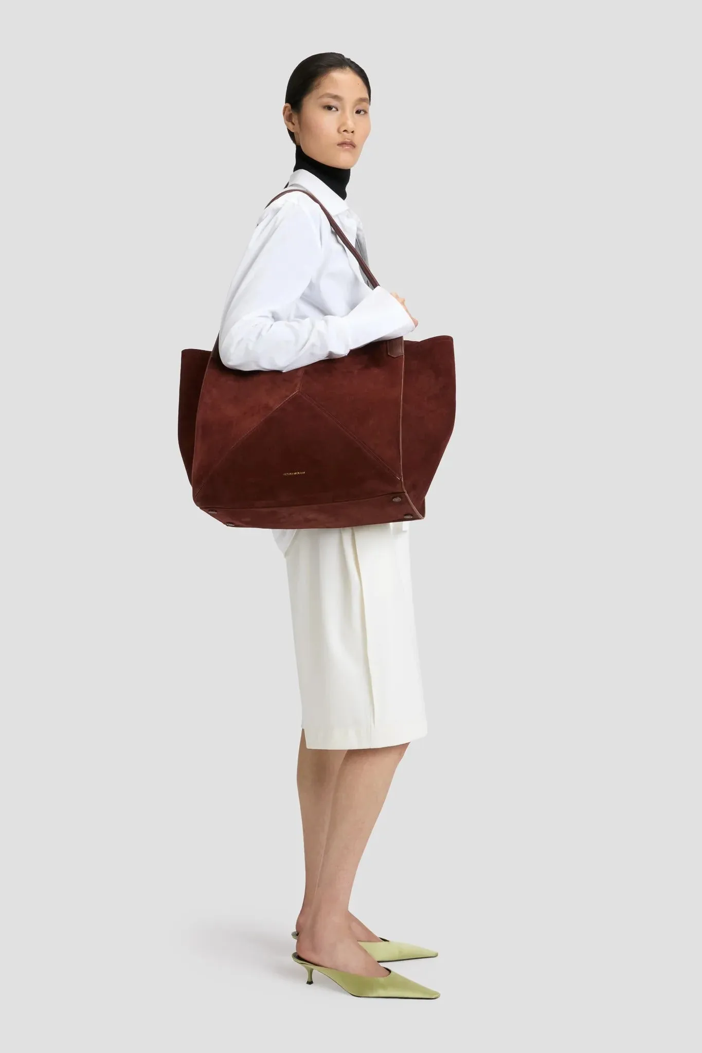 Victoria Beckham | The Victoria Soft Tote - Dark Brown Suede sold by Sisters & Co product image thumbnail 2