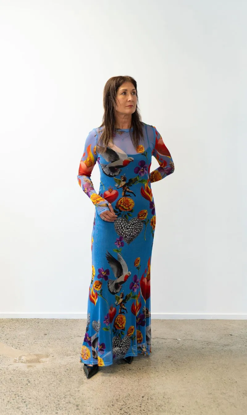 Silk Laundry | Mesh Long Sleeve Dress - Dearly Beloved Mirage sold by Sisters & Co