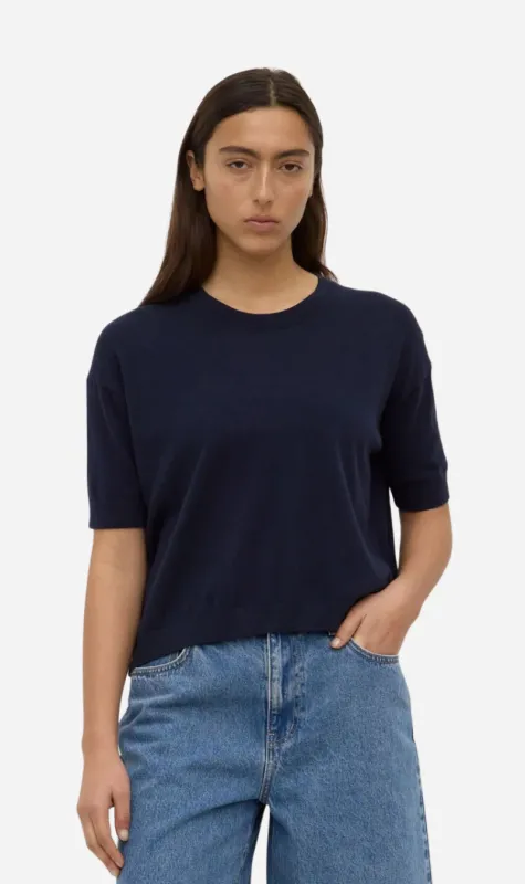 Assembly Label | Vanya Cotton Cashmere Knit Tee - True Navy sold by Sisters & Co