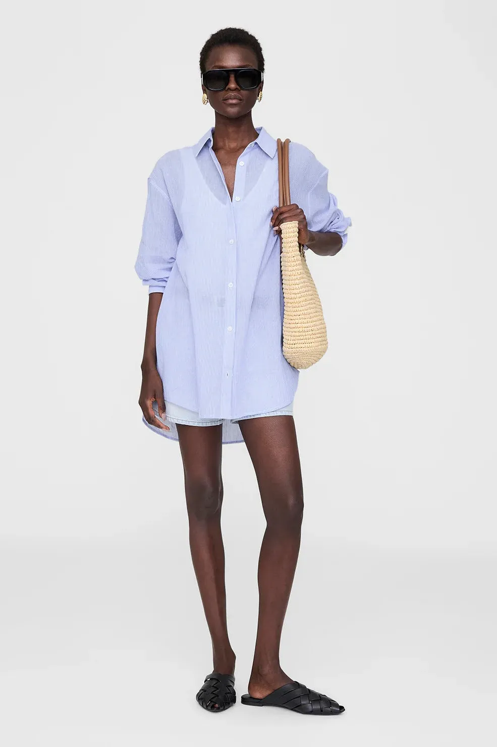 Anine Bing | Plaza Shirt - Blue & White Mini Stripe sold by Sister & Co product image thumbnail 2