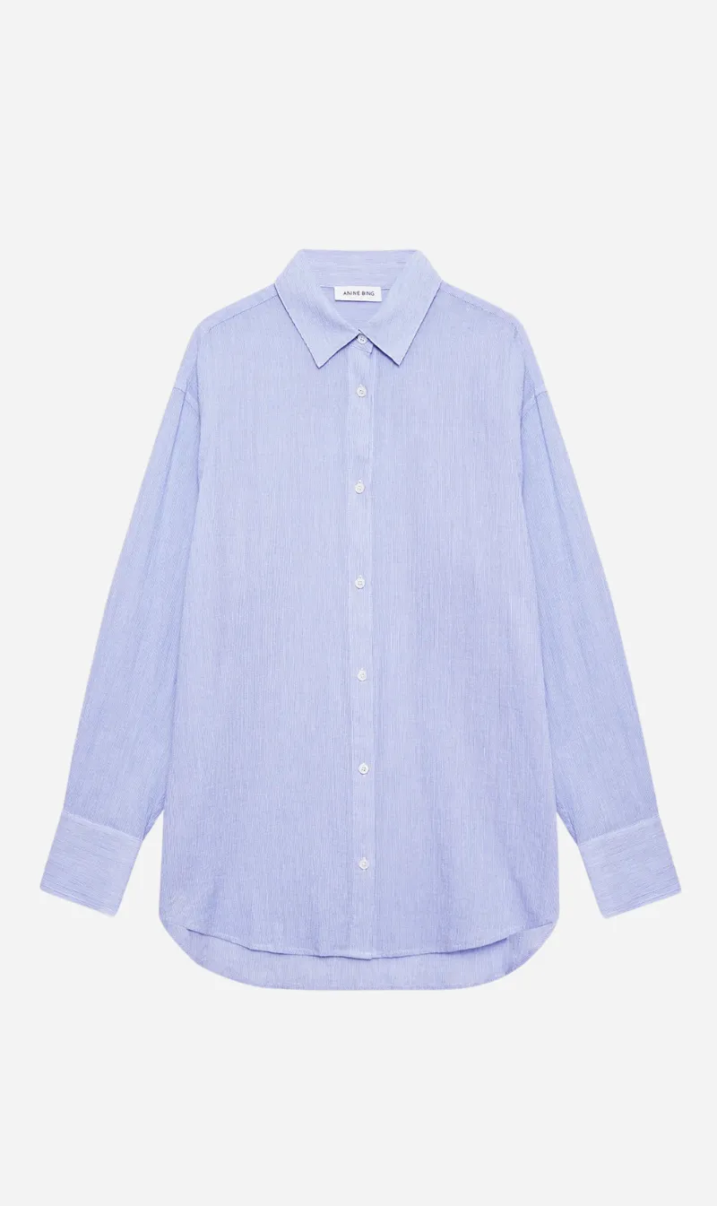 Anine Bing | Plaza Shirt - Blue & White Mini Stripe sold by Sister & Co
