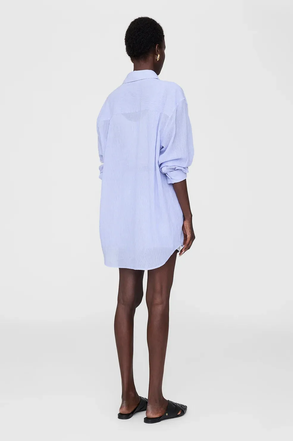 Anine Bing | Plaza Shirt - Blue & White Mini Stripe sold by Sister & Co product image thumbnail 3