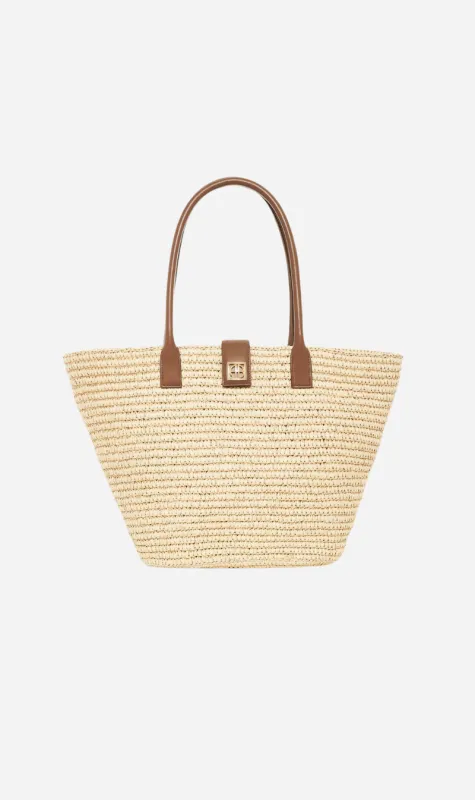 Anine Bing | Lou Tote Monogram - Natural With Cognac sold by Sister & Co