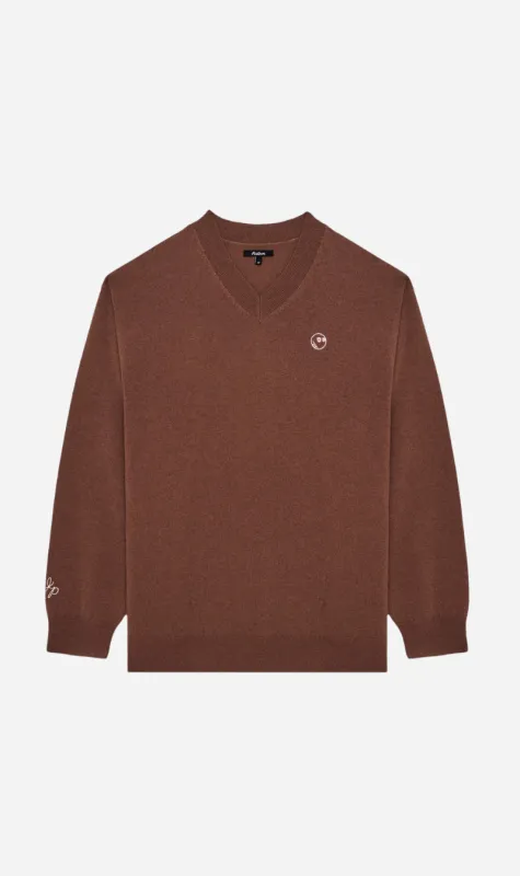 Malbon | Jesper Parnevik V Neck Merino Wool Sweater - Chocolate sold by Sister & Co