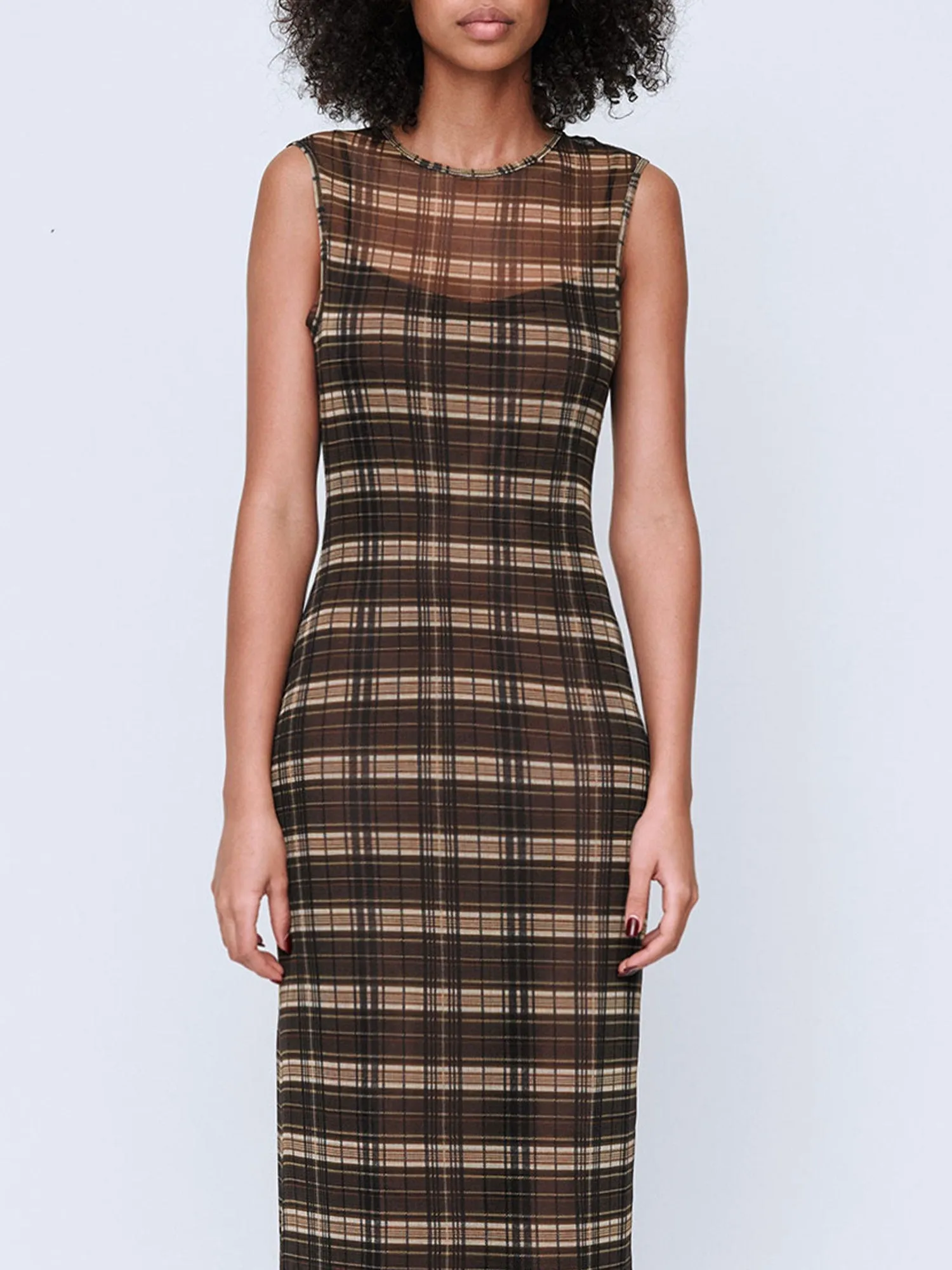 Wynn Hamlyn | Silk Mesh Maxi Dress - Brown Check sold by Sister & Co product image thumbnail 3