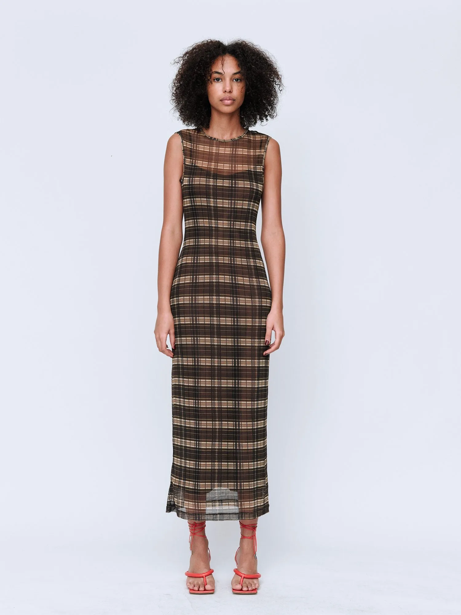 Wynn Hamlyn | Silk Mesh Maxi Dress - Brown Check sold by Sister & Co product image thumbnail 2