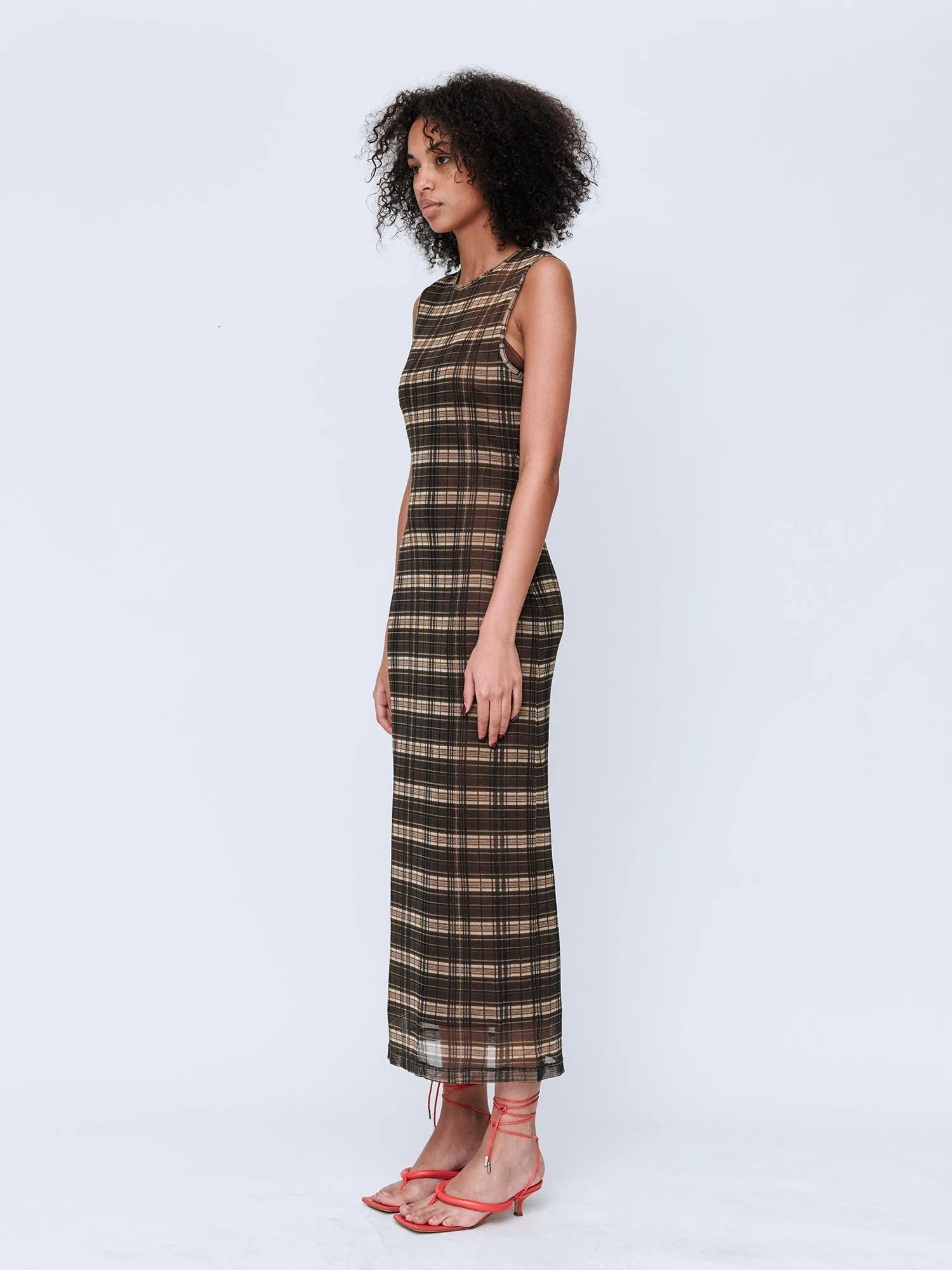 Wynn Hamlyn | Silk Mesh Maxi Dress - Brown Check sold by Sister & Co product image thumbnail 4