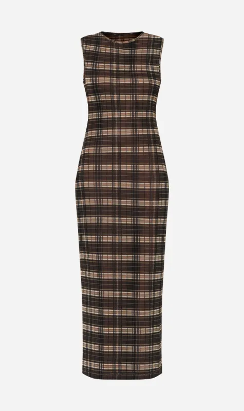 Wynn Hamlyn | Silk Mesh Maxi Dress - Brown Check sold by Sister & Co